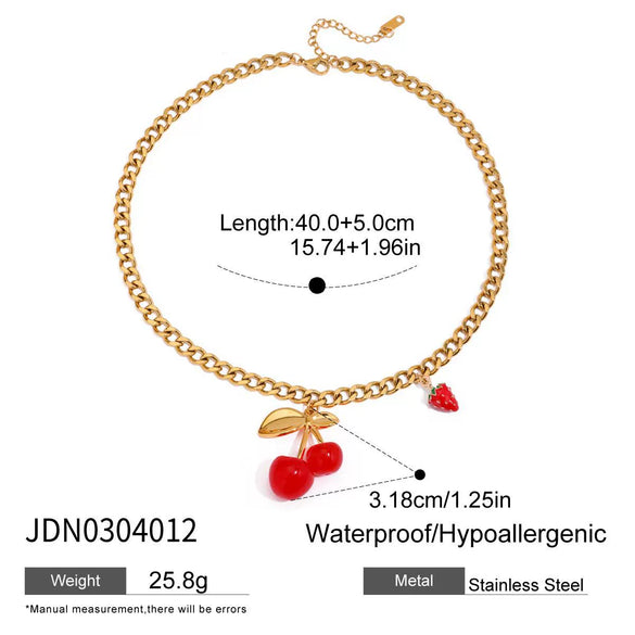 Stainless Steel And Titanium Steel Fruit Shape Sweet Style Pendant Necklace With Electroplating Design