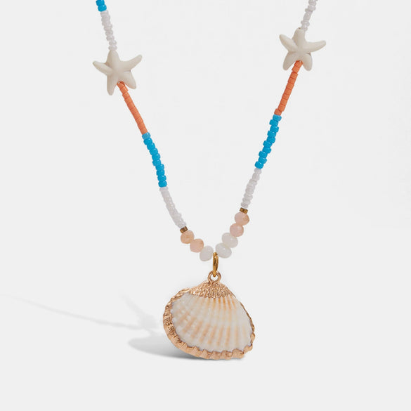 Stainless Steel And Titanium Steel Geometric Animal Style Electroplated Rice Bead Shell Starfish Pendant Necklace For Women