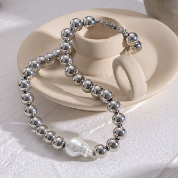 Stainless Steel And Titanium Steel Geometric Baroque Necklace For Women With Electroplating Treatment