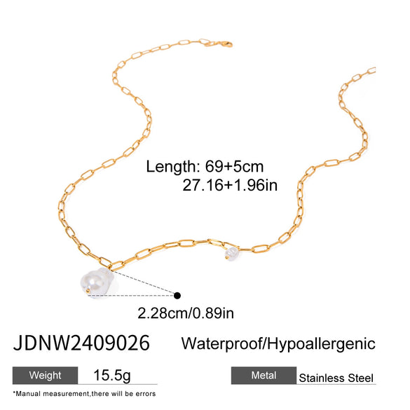 Stainless Steel And Titanium Steel Geometric Baroque Pearl Necklace With Electroplating For Women
