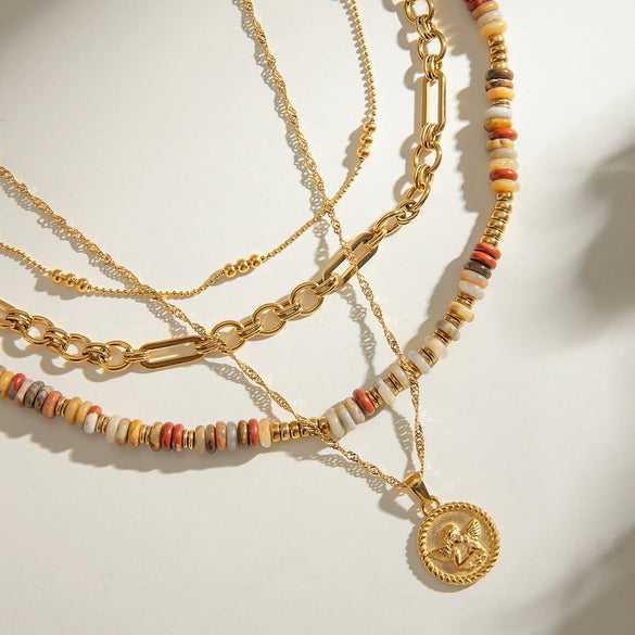 Stainless Steel And Titanium Steel Geometric Bead Chain Pendant Necklace With Electroplating For Women