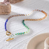 Stainless Steel And Titanium Steel Geometric Beaded Necklace For Women With Electroplating Treatment