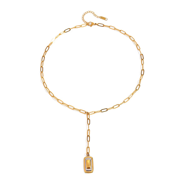 Stainless Steel And Titanium Steel Geometric Couple Necklace With Goldplated Electroplating
