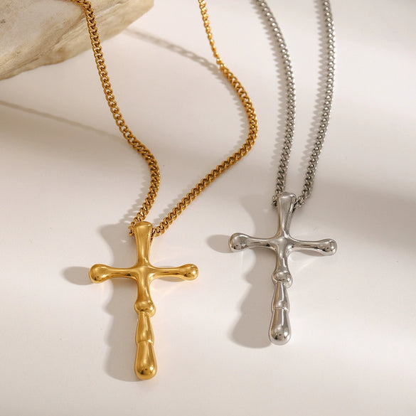 Stainless Steel And Titanium Steel Geometric Cross Necklace With Electroplating And Regular Chain