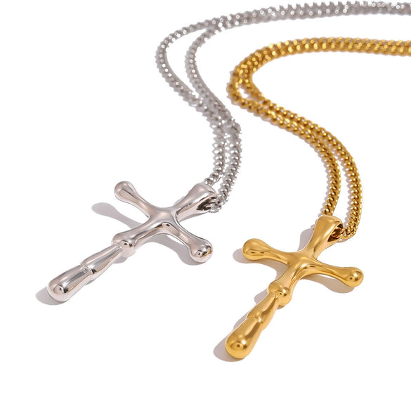 Stainless Steel And Titanium Steel Geometric Cross Necklace With Electroplating And Regular Chain