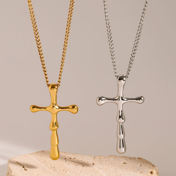 Stainless Steel And Titanium Steel Geometric Cross Necklace With Electroplating And Regular Chain