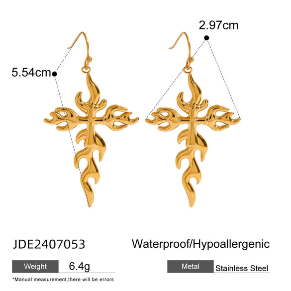 Stainless Steel And Titanium Steel Geometric Cross Pendant Necklace And Ear Jewelry With Electroplating For Women