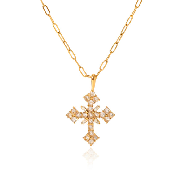 Stainless Steel And Titanium Steel Geometric Cross Pendant Necklace Inlaid With Zircon For Women