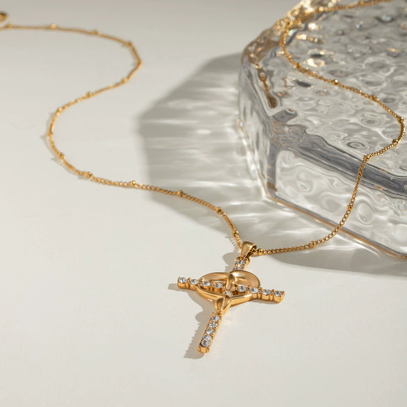 Stainless Steel And Titanium Steel Geometric Cross Pendant Necklace With Electroplating