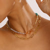 Stainless Steel And Titanium Steel Geometric Crystal Bead Necklace For Women With Electroplating