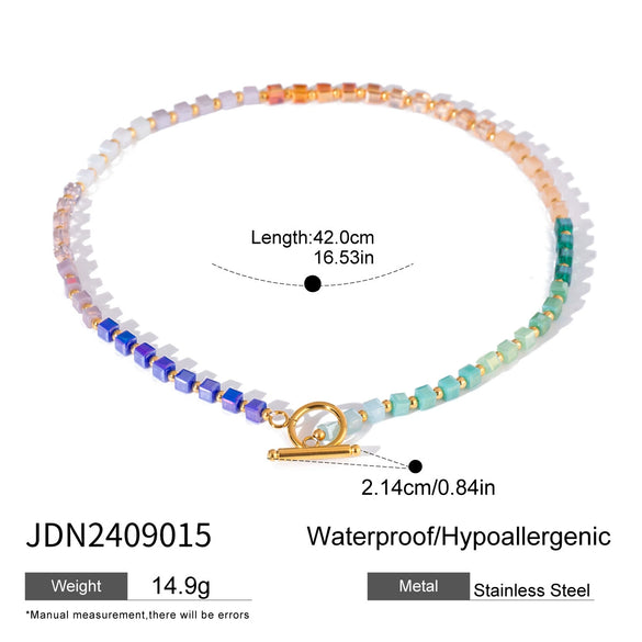 Stainless Steel And Titanium Steel Geometric Crystal Bead Necklace For Women With Electroplating