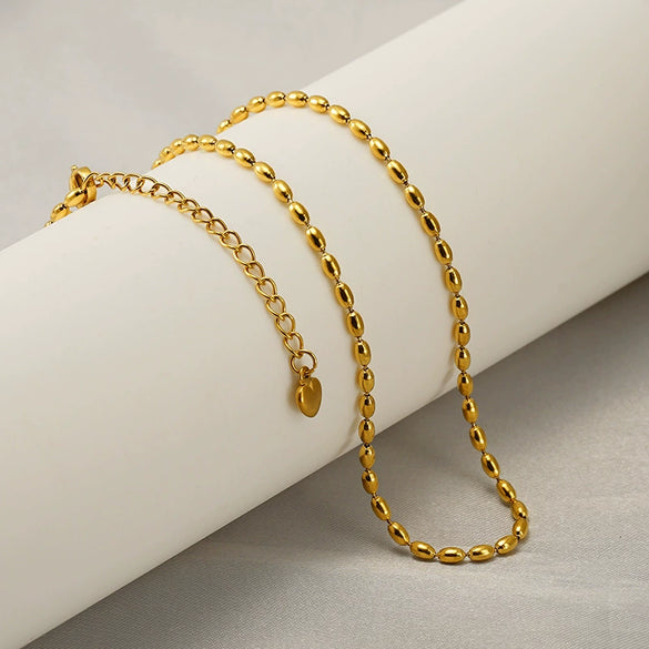 Stainless Steel And Titanium Steel Geometric Fashion Rice Oval Beads Necklace Unisex Electroplating