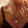 Stainless Steel And Titanium Steel Geometric Fivepointed Star Green Diamond Pendant Threelayer Electroplated Women's Necklace