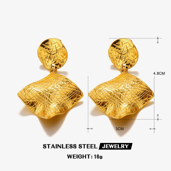 Stainless Steel And Titanium Steel Geometric French Retro Irregular Square Earrings And Ring Jewelry Suit With Electroplating