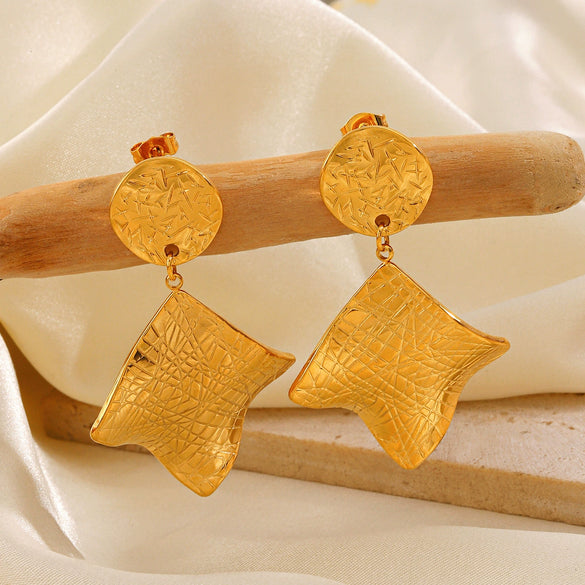Stainless Steel And Titanium Steel Geometric French Retro Irregular Square Earrings And Ring Jewelry Suit With Electroplating