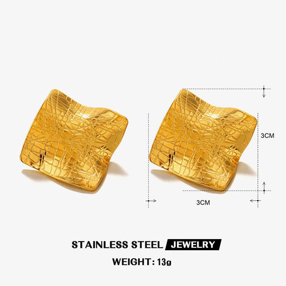 Stainless Steel And Titanium Steel Geometric French Retro Irregular Square Earrings And Ring Jewelry Suit With Electroplating