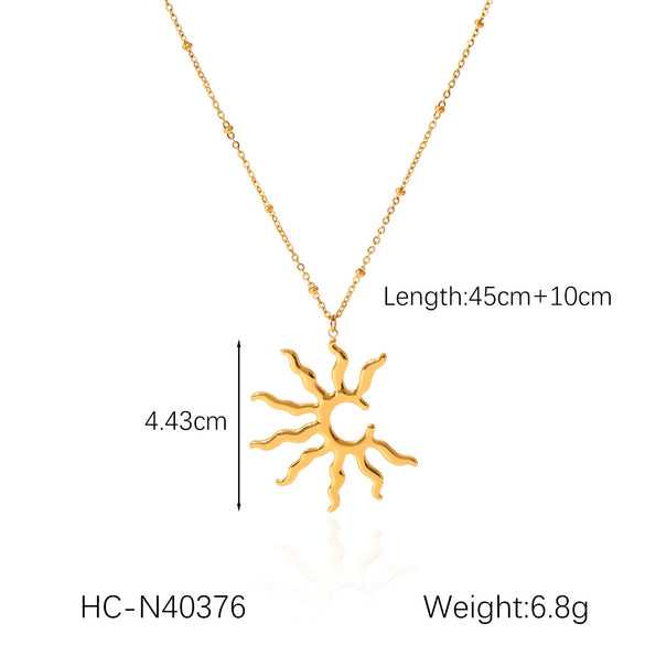 Stainless Steel And Titanium Steel Geometric Irregular Sun Pendant Necklace With O Word Chain And Electroplating For Women