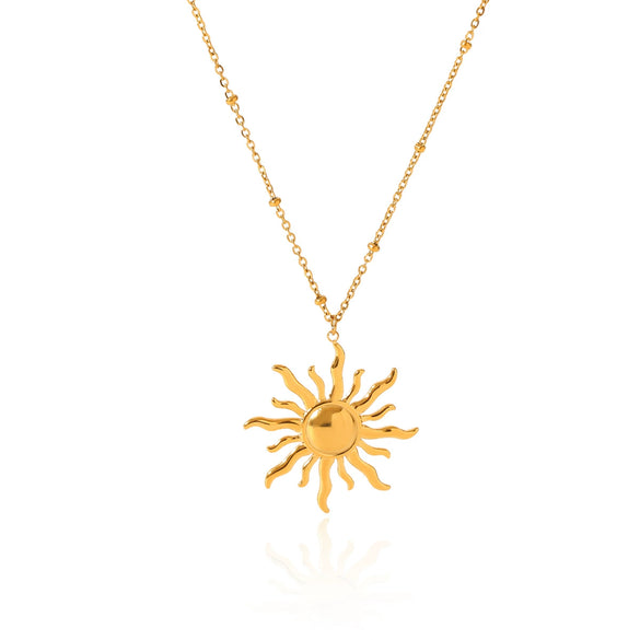 Stainless Steel And Titanium Steel Geometric Irregular Sun Pendant Necklace With O Word Chain And Electroplating For Women