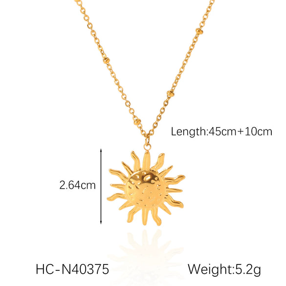 Stainless Steel And Titanium Steel Geometric Irregular Sun Pendant Necklace With O Word Chain And Electroplating For Women
