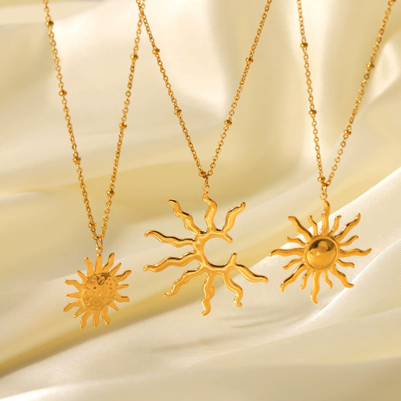 Stainless Steel And Titanium Steel Geometric Irregular Sun Pendant Necklace With O Word Chain And Electroplating For Women