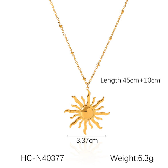 Stainless Steel And Titanium Steel Geometric Irregular Sun Pendant Necklace With O Word Chain And Electroplating For Women