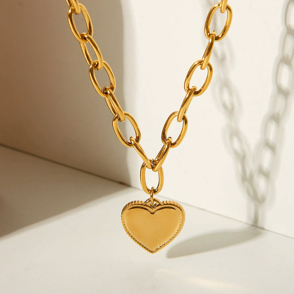 Stainless Steel And Titanium Steel Geometric Love Pendant Necklace For Women With Electroplating Ochain