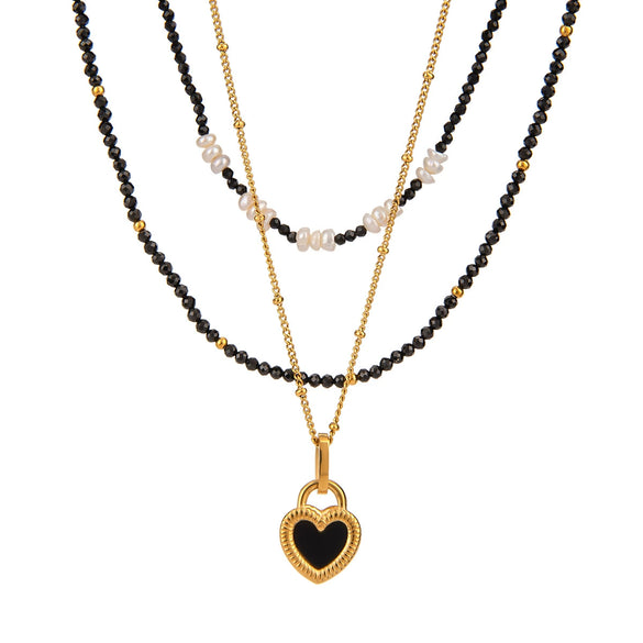 Stainless Steel And Titanium Steel Geometric Love Pendant Necklace For Women With Electroplating Treatment
