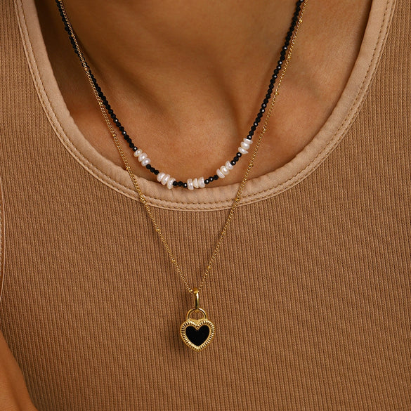 Stainless Steel And Titanium Steel Geometric Love Pendant Necklace For Women With Electroplating Treatment