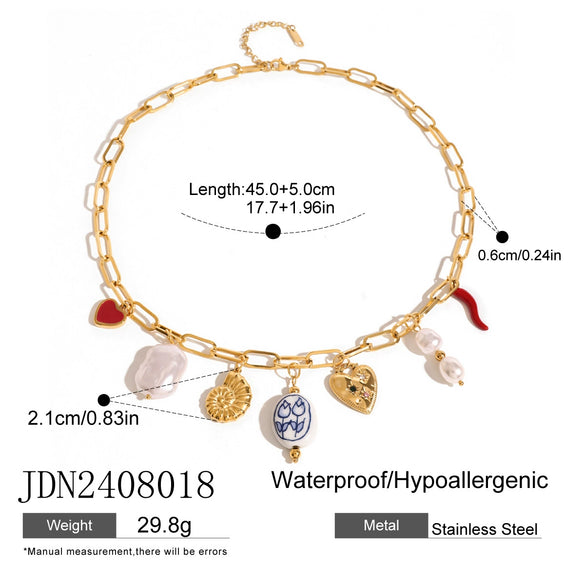 Stainless Steel And Titanium Steel Geometric Marine Necklace With Ceramic Pendant Electroplated