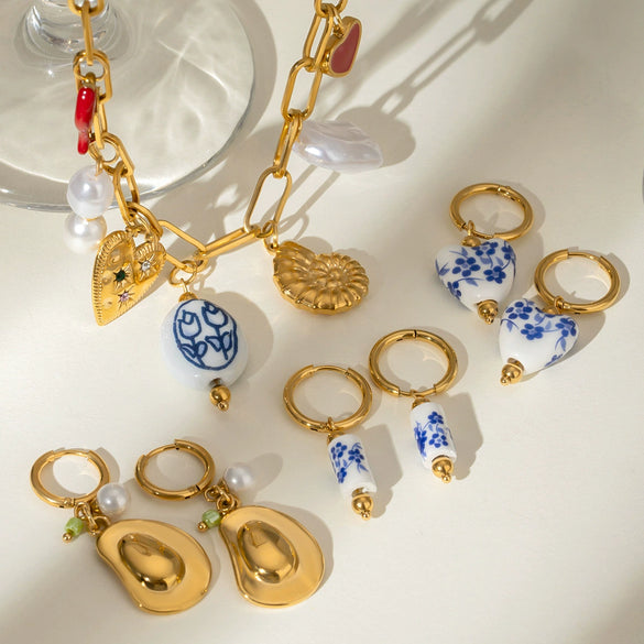 Stainless Steel And Titanium Steel Geometric Marine Necklace With Ceramic Pendant Electroplated