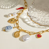 Stainless Steel And Titanium Steel Geometric Marine Necklace With Ceramic Pendant Electroplated