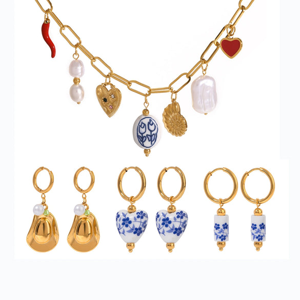 Stainless Steel And Titanium Steel Geometric Marine Necklace With Ceramic Pendant Electroplated