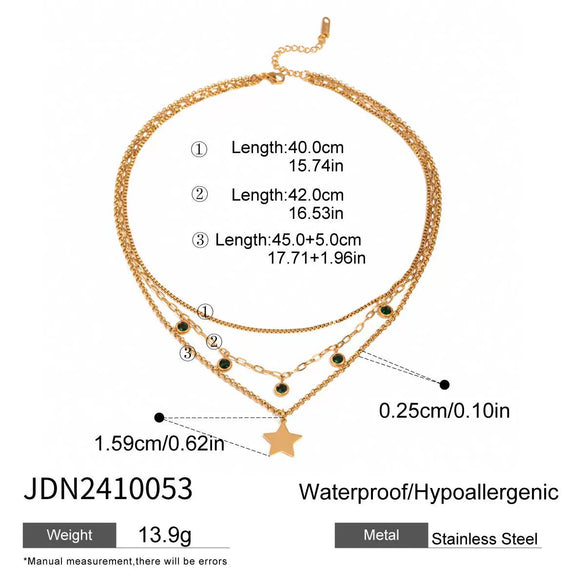 Stainless Steel And Titanium Steel Geometric Multilayer Rhinestone Pendant Stacked Necklace For Women With Electroplating