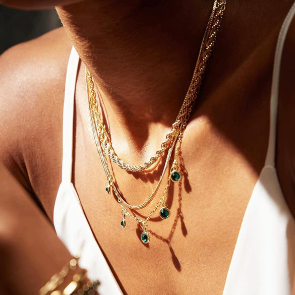 Stainless Steel And Titanium Steel Geometric Multilayer Stacked Clavicle Necklace For Women With Electroplating