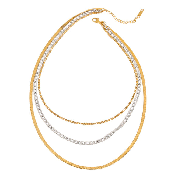 Stainless Steel And Titanium Steel Geometric Multilayer Stacked Clavicle Necklace With Electroplating For Women