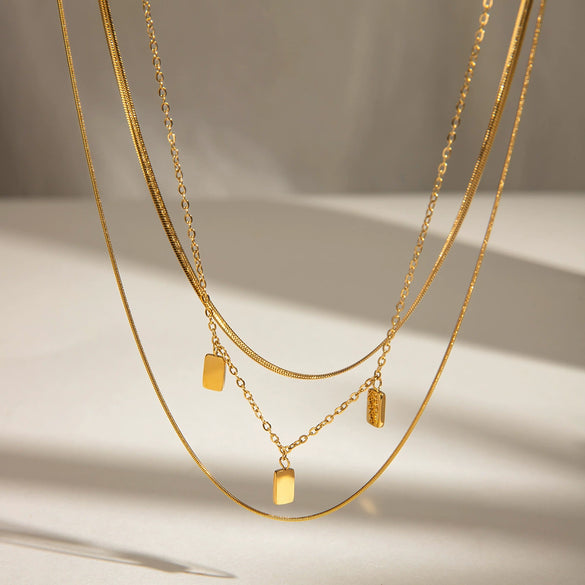 Stainless Steel And Titanium Steel Geometric Multilayer Stacked Necklace With Electroplating For Women