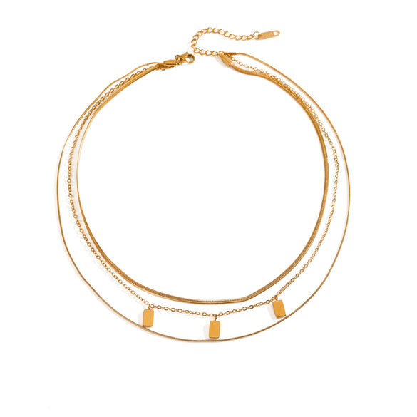 Stainless Steel And Titanium Steel Geometric Multilayer Stacked Necklace With Electroplating For Women
