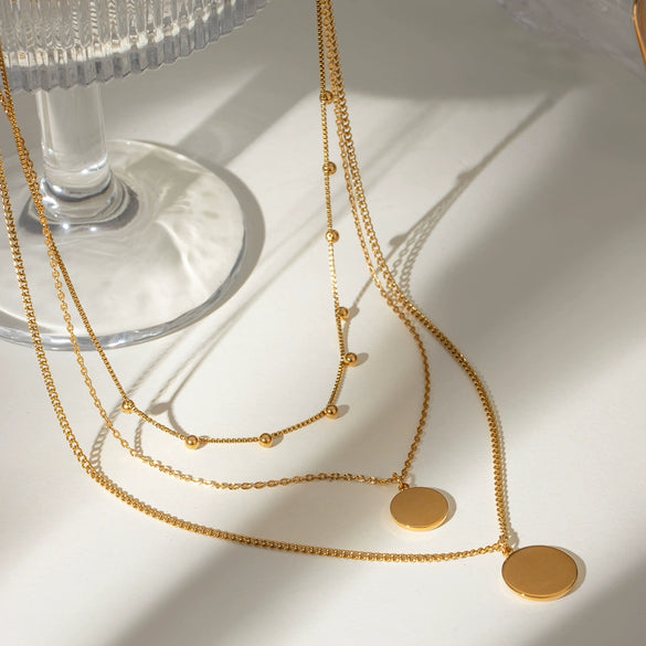 Stainless Steel And Titanium Steel Geometric Multilayer Women's Necklace With Electroplating