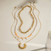 Stainless Steel And Titanium Steel Geometric Natural Stone Zircon Pearl Bead Necklace With Electroplating For Women