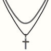 Stainless Steel And Titanium Steel Geometric Ochain Doublelayer Cross Clavicle Necklace With Electroplating