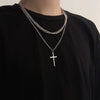 Stainless Steel And Titanium Steel Geometric Ochain Doublelayer Cross Clavicle Necklace With Electroplating