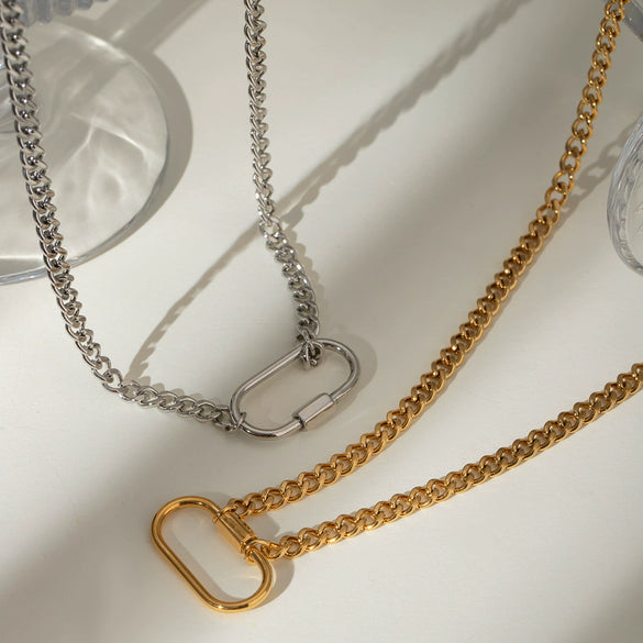 Stainless Steel And Titanium Steel Geometric Oval Necklace Electroplated For Women