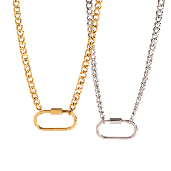 Stainless Steel And Titanium Steel Geometric Oval Necklace Electroplated For Women