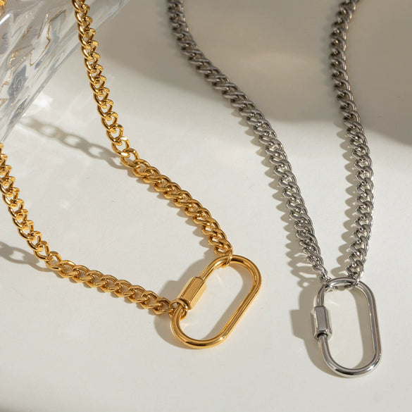 Stainless Steel And Titanium Steel Geometric Oval Necklace Electroplated For Women