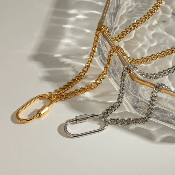 Stainless Steel And Titanium Steel Geometric Oval Necklace Electroplated For Women