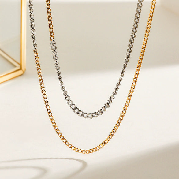 Stainless Steel And Titanium Steel Geometric Overlapping Multilayer Clavicle Chain Necklace For Women With Electroplating