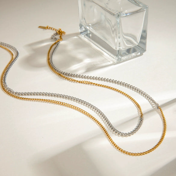 Stainless Steel And Titanium Steel Geometric Overlapping Multilayer Clavicle Chain Necklace For Women With Electroplating