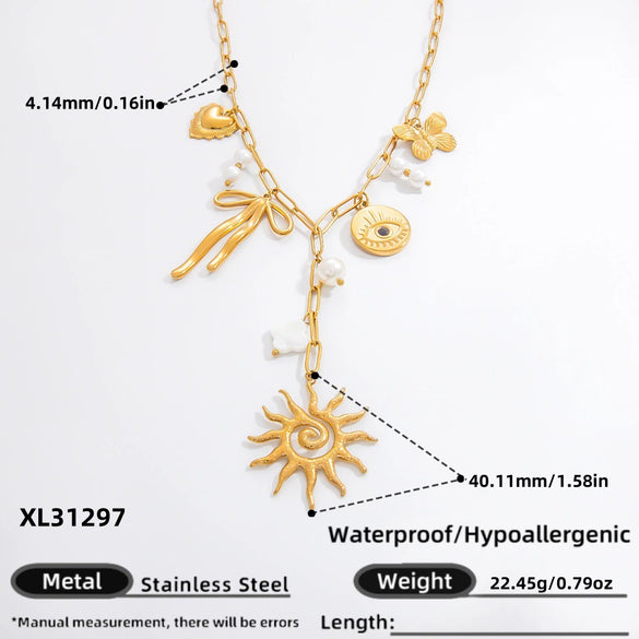 Stainless Steel And Titanium Steel Geometric Pendant Clavicle Chain Necklace With 18K Gold Electroplating For Women