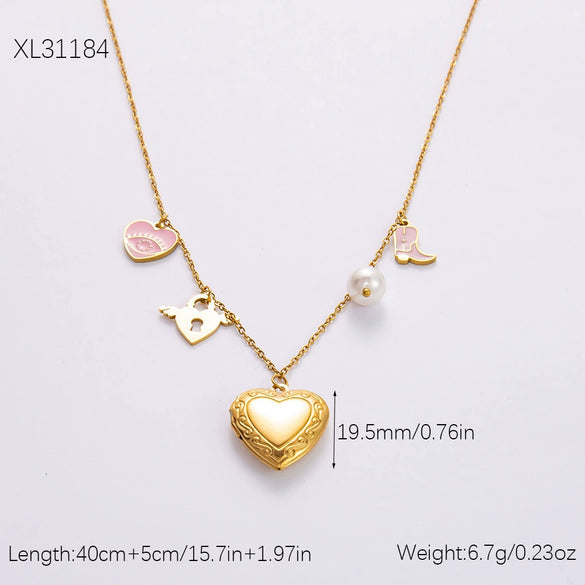 Stainless Steel And Titanium Steel Geometric Pendant Clavicle Chain Necklace With 18K Gold Electroplating For Women