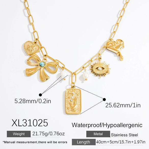 Stainless Steel And Titanium Steel Geometric Pendant Clavicle Chain Necklace With 18K Gold Electroplating For Women